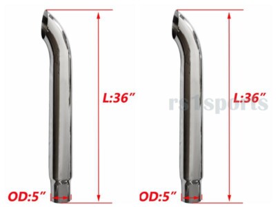 Chrome  6''-5''OD x 36'' Length Curved Stack Pipe Truck Exhaust Tube Tipe