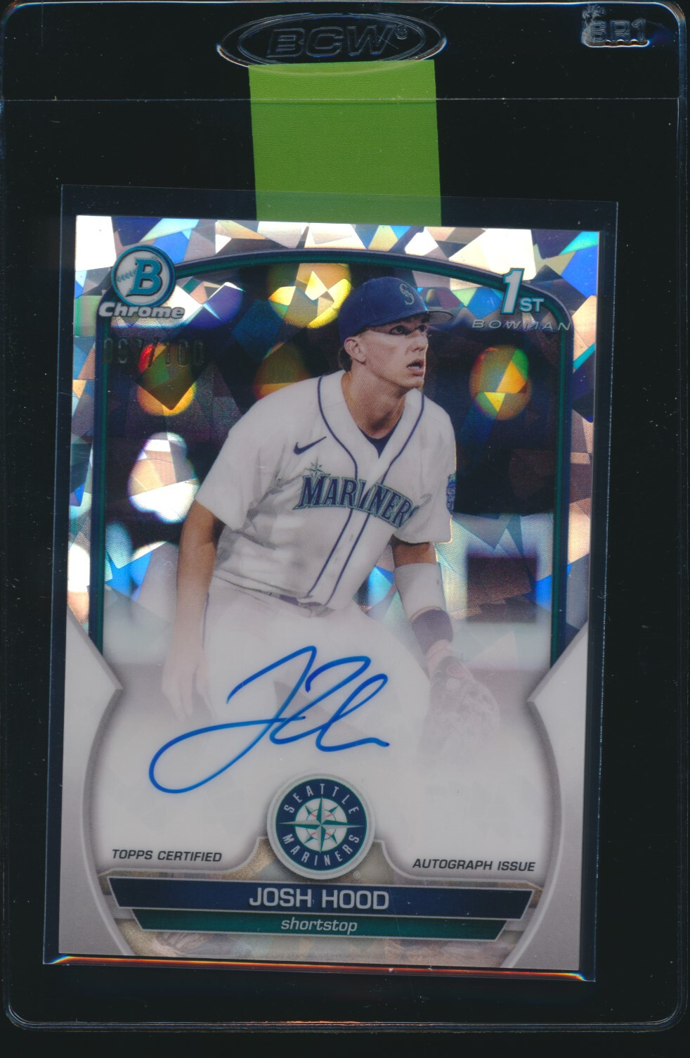 JOSH HOOD AUTO 1st 2023 Bowman Chrome ATOMIC REFRACTOR #/100 MARINERS Rookie RC