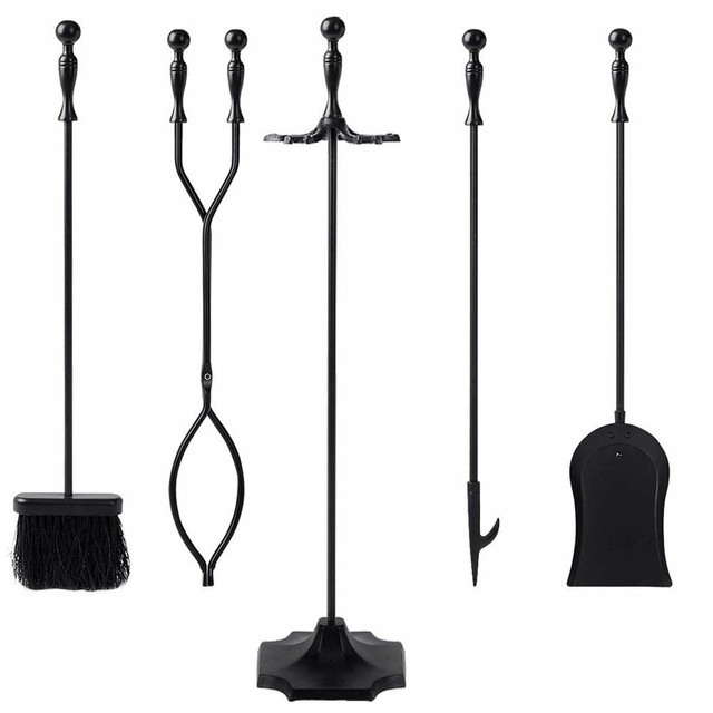 Iron Fireplace Tool Set 5 Piece Wrought Iron Toolset Black Pit
