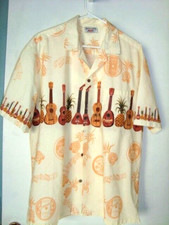 sz XL-XXL 2XL Mens Awesome   Hawaiian cotton shirt Ukes Guitars Musician