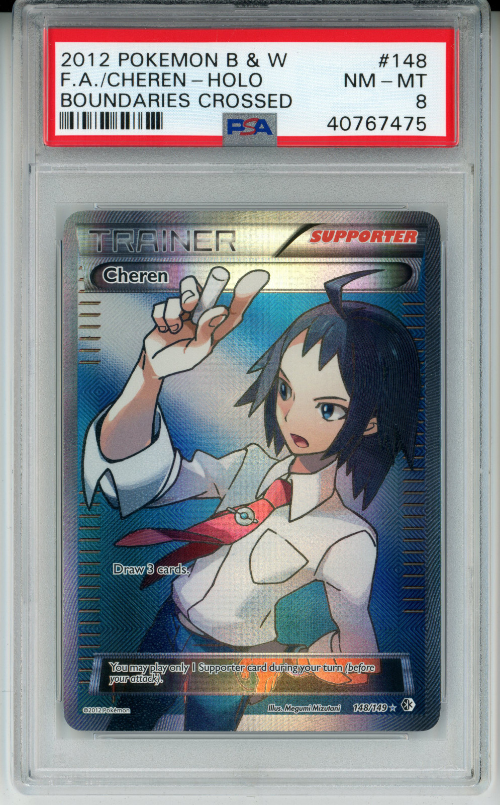 POKEMON BOUNDARIES CROSSED CHEREN #148 FULL ART HOLO FOIL PSA 8 NM #40767475