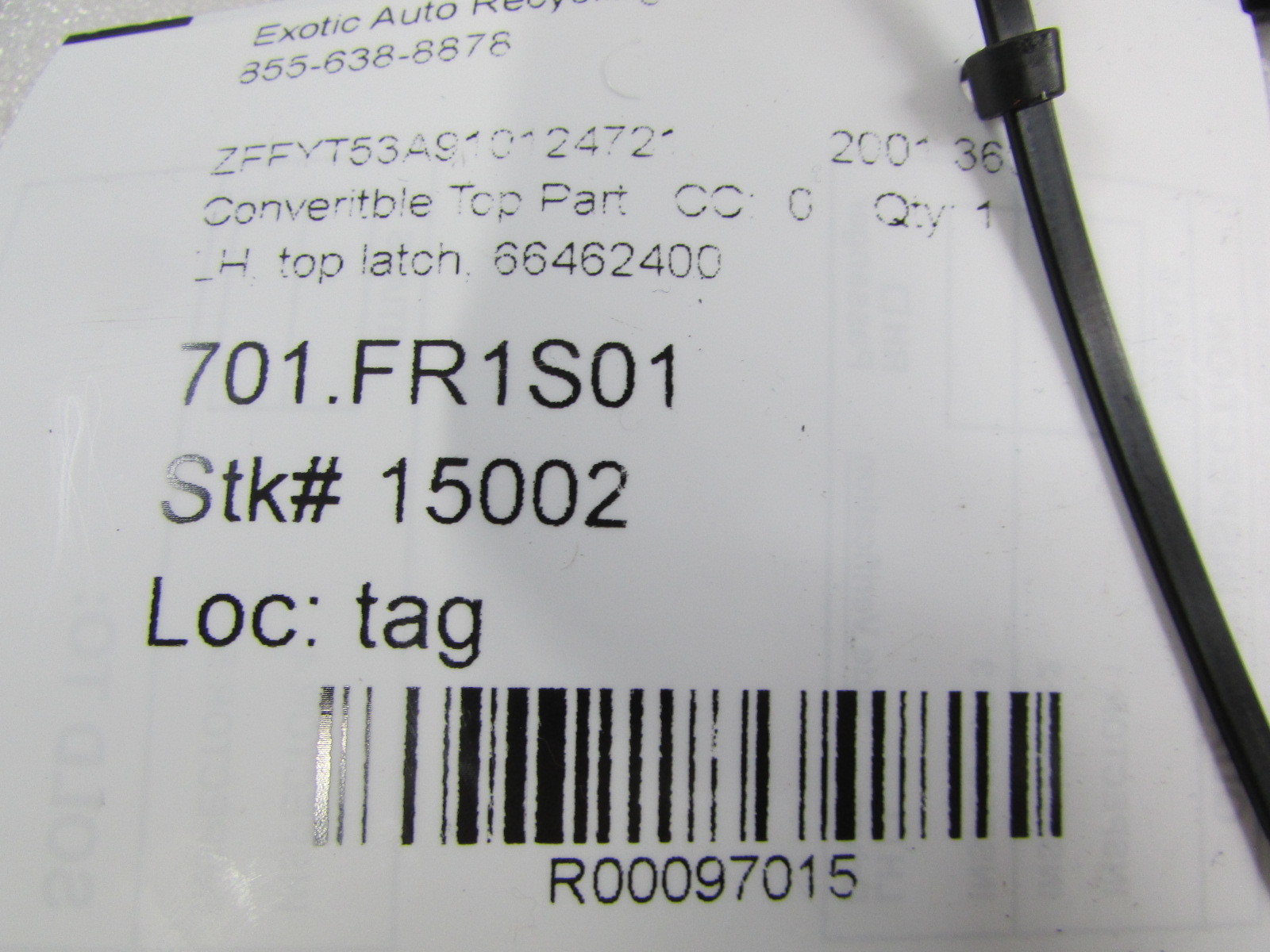 Ferrari 360, LH, Left Convertible Top Latch, Used, P/N 66462400