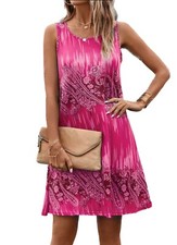 A-Line Summer Dress Pink-on-Burgundy Paisley Sleeveless TRAVEL COLLECTION