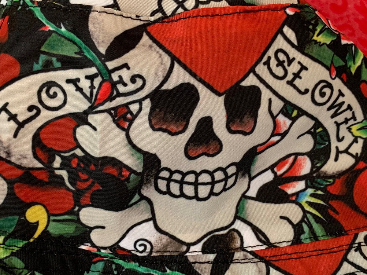 Ed Hardy Red Bucket Hat Patches Tiger roses Skull Love Kills heart NWT NWT Ed Hardy Bucket Hat Graphic Tattoo Skulls Roses Tigers  main image 3
