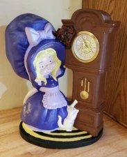 Vintage 1974 Ceramic Girl w/ Bonnet Grandfather Clock  & Cat Byron Molds WORKS!!