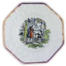 An antique Staffordshire pottery Nursery Plate with daisy & lustre border C.1840