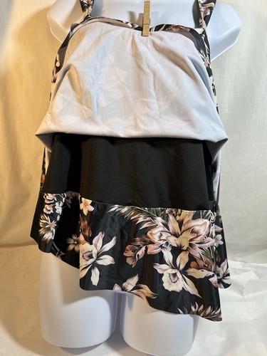 NWOT XL tankini brown poly/spandex brown w/tan/white floral print, 2" adj strap - Picture 6 of 9