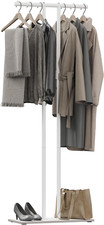 Freestanding Metal Coat Rack with Double Rod and Heavy Base, 68.9" Tall, White