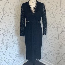 ASOS Petite Black Lace V Neck Long Sleeve Midi Sheath Dress