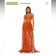 For love & lemons x revolve bustier gown in rust maxi ruffle lace fairy dress