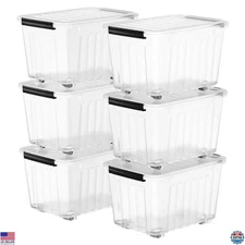 72Qt Clear Plastic Storage Bins, Stackable Nestable Boxes with Lids, 6-Pack
