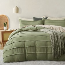 Oli Anderson Sage Green Duvet Cover Queen Size - Pleated Queen Duvet Cover, 3...