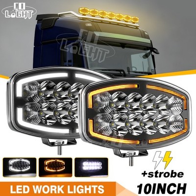 2x 10'' LED Offroad Zusatzlampe Oval Spot Flood DRL Weiß Gelb 12V/24V LKW ECE E9