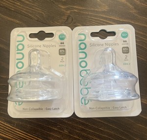 Lot of 4!Nanobebe gen2 3m+ Silicone Bottle Nipples Medium Flow 2 Pack