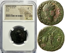 NGC : Nero - Victory 54-68 AD / Roman As Coin / NGC F / Green Patina /New Holder