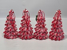 Christmas Decorations Lot of 4 Peppermint Candy Christmas Trees 4.5"
