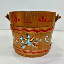 Vintage Hand painted Dutch Firkin Bucket Folk Art-No Lid
