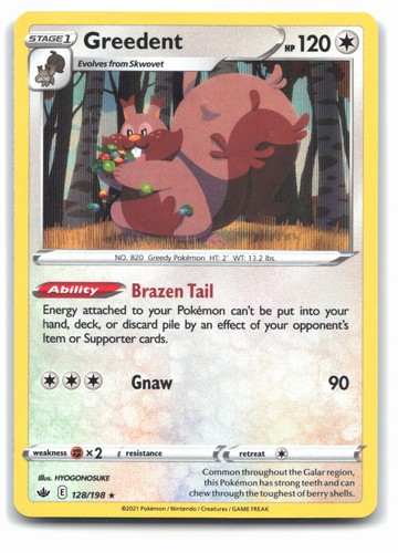 Greedent 128/198 Holo SWSH06: Chilling Reign Pokemon Holo Rare EN Near Mint