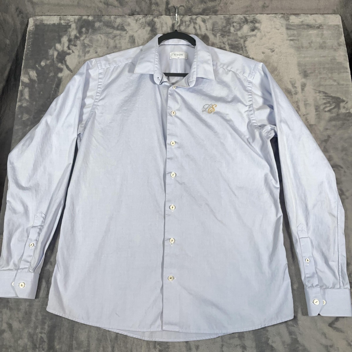 Eton Dress Shirt Mens 17 43 Blue Slim Fit Button Front Long Sleeve Monogram  | eBay