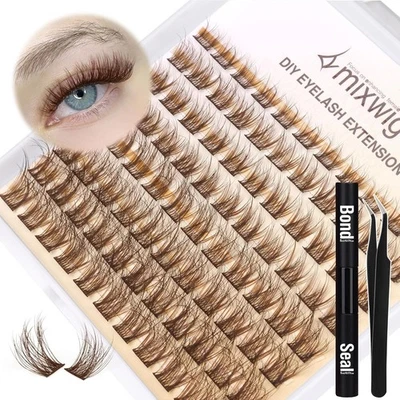 LVMIXWIG Braune Wimpern-Cluster-Kit CC Curl für individuelle Wimpernverlängerung - Set m