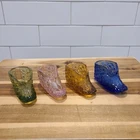 Fenton Glass Baby Bootie Daisy & Button Set Of 4 Blue Green Amber Pink Shoe VTG