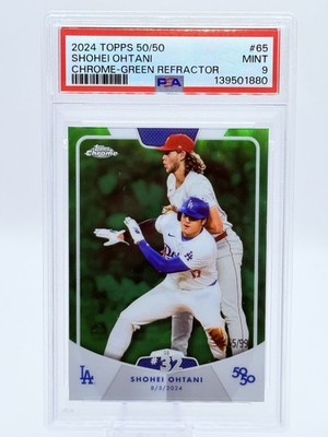 2024 TOPPS CHROME 50/50 SHOHEI OHTANI PSA 9 MINT GREEN REFRACTOR #65 55/99 LA