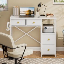 Computer Desk with 4 Fabric Drawers Writing Desk for Home Office Compact Desks