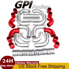 Universal 2" 51mm Aluminum Intercooler Turbo Pipe piping Kit + RED Hose + Clamps
