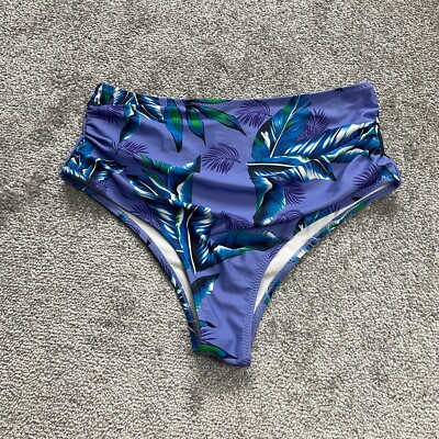 Shein Bikini Bottom Womens Medium Blue Floral High Rise Stretch