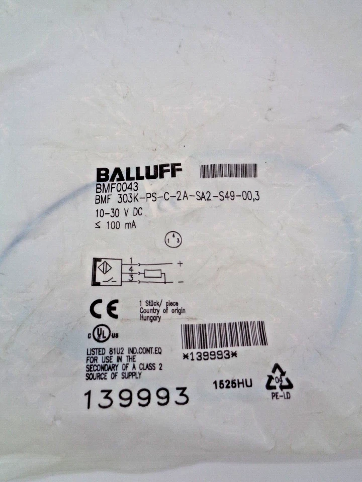 BALLUFF BMF0043 BMF 303K-PS-C-2A-SA2-S49-00,3 10-30 VDC PROXIMITY SENSOR, NEW - Image 2 of 3