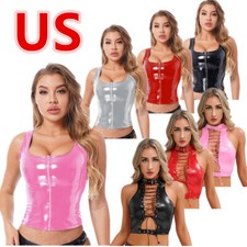 Women's PU Leather Sleeveless Crop Tops Gothic Punk Corset Top Lace-up Top