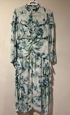 ASOS Curve Sz 14 Ruched Bodice Button Up Maxi Dress Green Long Sleeve Floral d5