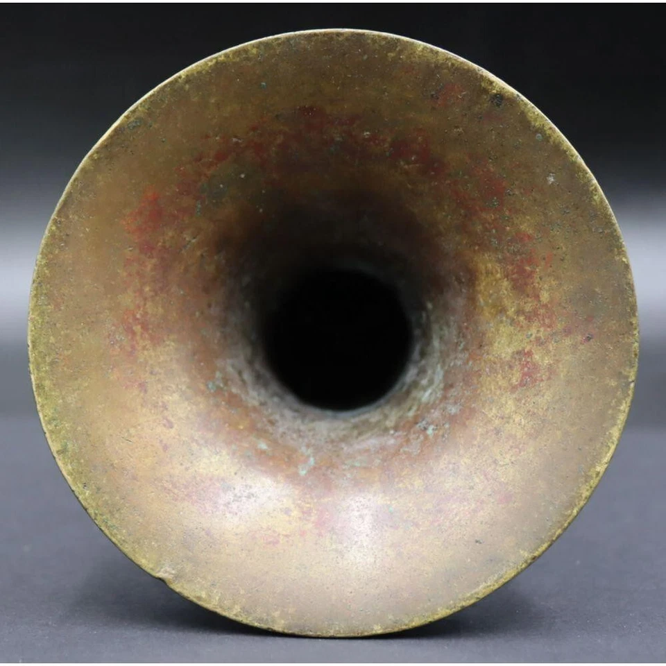 ⭕️ Jarrón de bronce estilo arcaico chino del siglo XIX, raro vaso en forma de Gu Foto 3 de 4