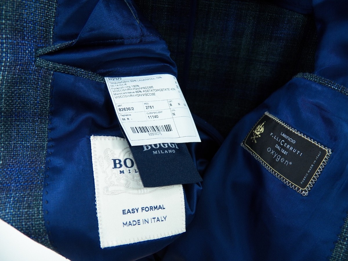 BOGGI MILANO MEN 56 46 R BLAZER JACKET GREEN BLUE CHECK 90% WOOL