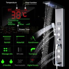 LED Shower Panel Column Tower Body Jets Stainless Steel Black Bathroom Tap UK