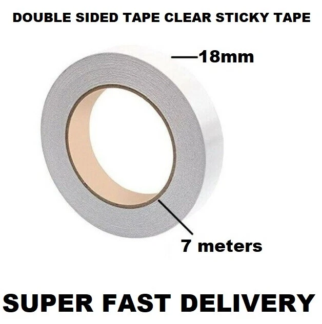 18mm x 7m DOUBLE SIDED TAPE CLEAR STICKY TAPE DIY STRONG CRAFT ADHESIVE