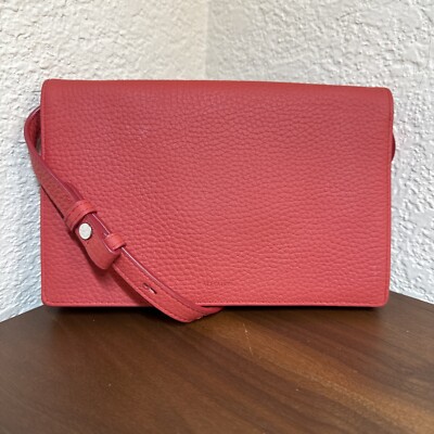All Saints Fetch Adjustable Removable Strap Pebbled Leather Crossbody Bag Red