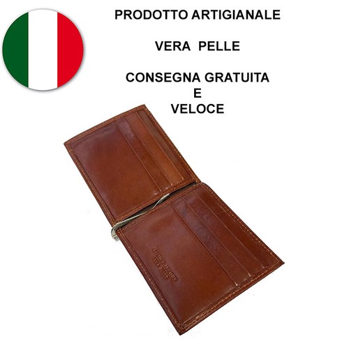 Portafoglio Uomo Con Fermasoldi Clip Molla Pelle Cuoio Portacarte Marrone C  | eBay