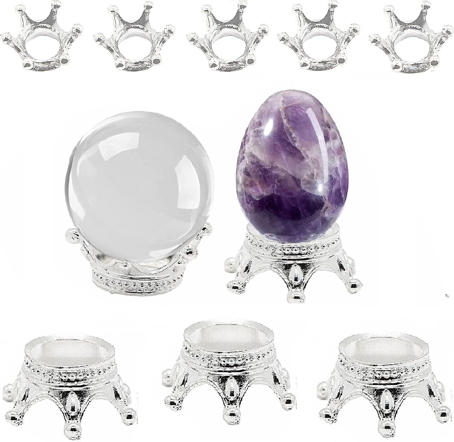 10-Piece Silver Metal Crystal Ball Stands for Globes & Stones - 2 Sizes