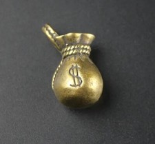 Brass Money Bag Pendant Keychain Statue Small Sculpture Figurine Home Decor Gift