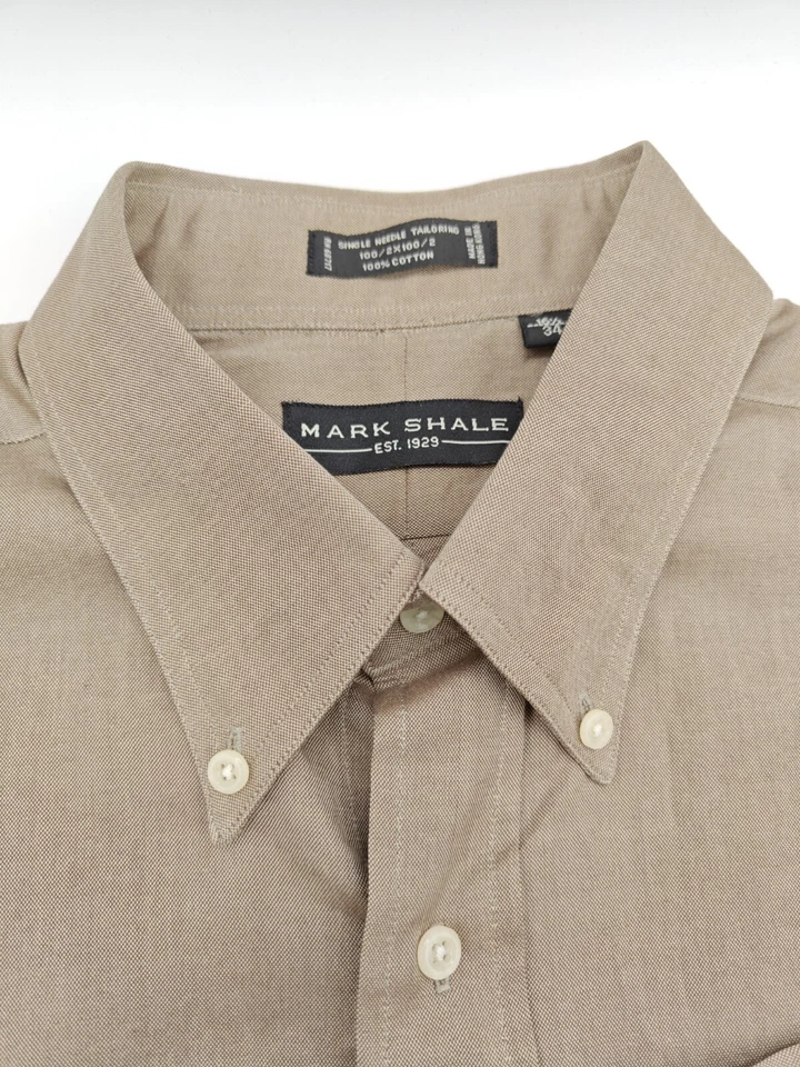 🇺🇲 Camisa Mark Shale Para Hombres 16.5x34 Aguja Única Abotonada Marrón Oxford Foto 3 de 4