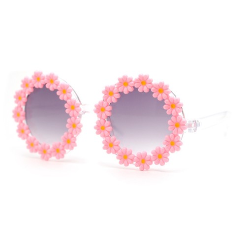 Girls Kids Size Daisy Jewel Trim Plastic Round Circle Lens Sunglasses - Picture 10 of 25