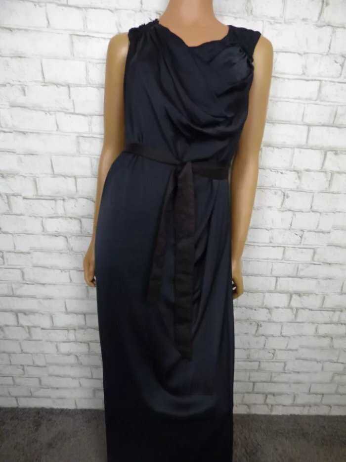 $328 BCBG MaxAzria Dark Navy Satin Blouson Maxi Gown Missing