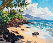 Maui beaches with volcanic rock oil painting 8x10 Print