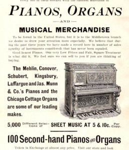 1900 Munns Music Stores Pianos Organs Sheet Music Cottage Organs MIDDLETOWN NY