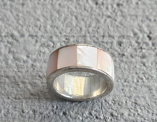 Vintage PB 925 Sterling Silver Mother of Pearl Band Ring Size 5 Unisex