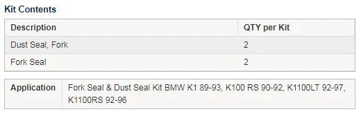 Kit de sellado de aceite y polvo para horquilla BMW K100 RS 1990-1992 41,7x55 Foto 4 de 4