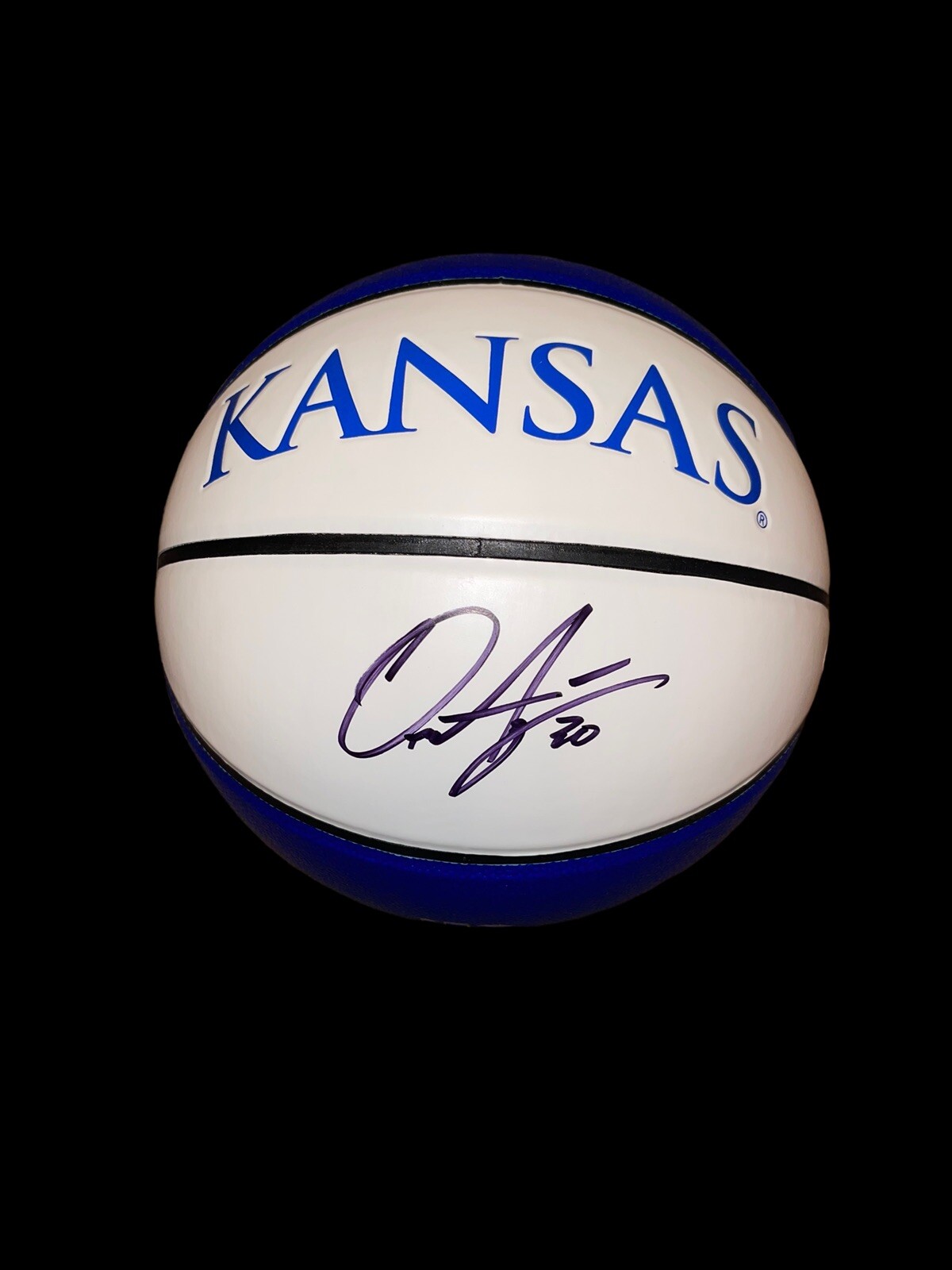 Ochai Agbaji Autographed Signed Kansas Jayhawks LOGO BASKETBALL KU NATIONAL CHAMPS MOP JSA 