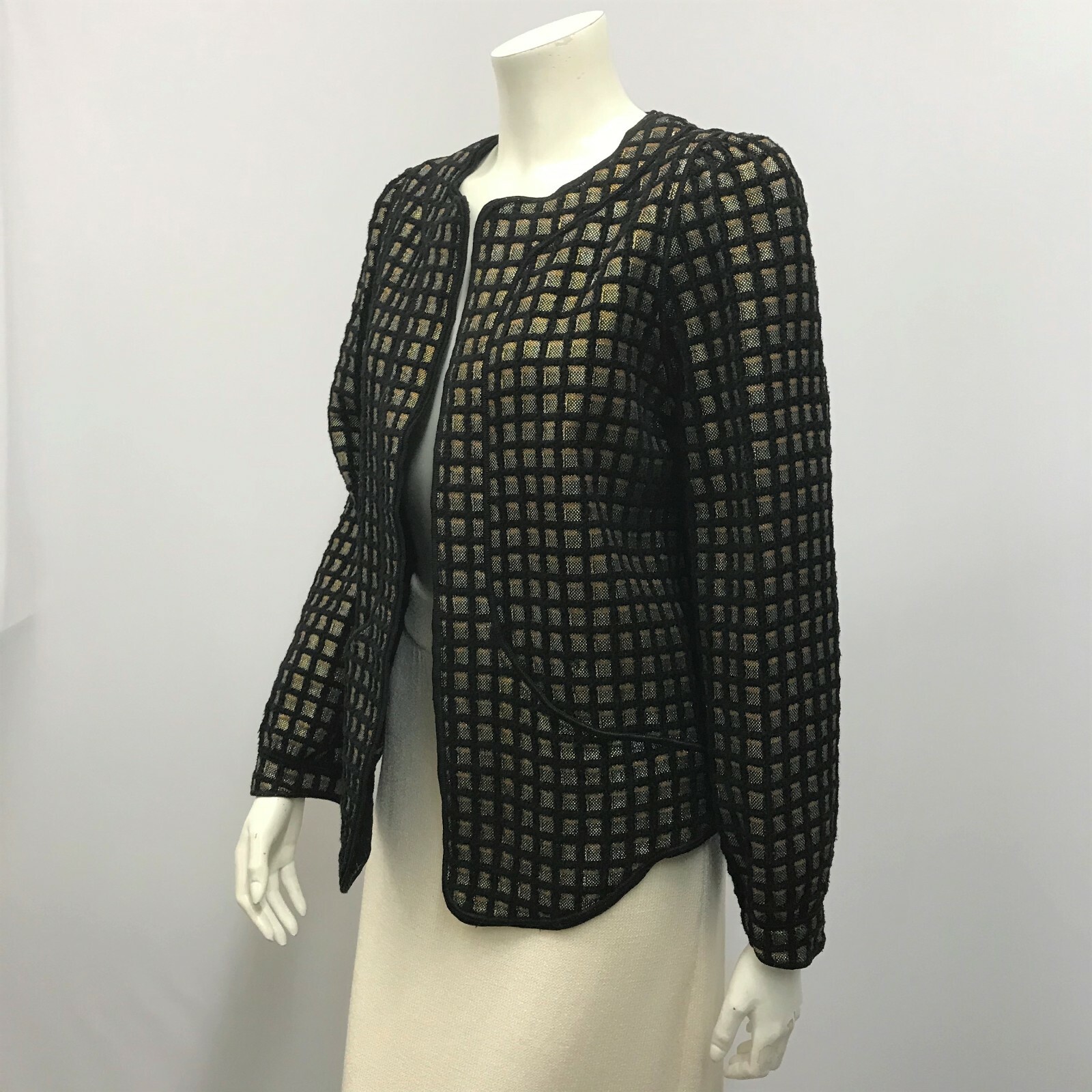 ALTRA Giacca invernale vintage Mrs. H Henri Bendel Artsy nera e argento metallizzato oro 8