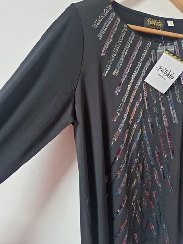 Bob Mackie Wearable Art Sequin Front Black Tunic Blouse Top Size M - Picture 2 of 5